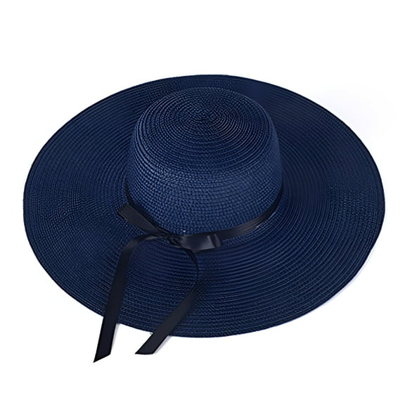 TELOLY Women Sun Hat Wide Brim Sunscreen Washable Friendly to Skin Beach Hat Accessory Navy Blue