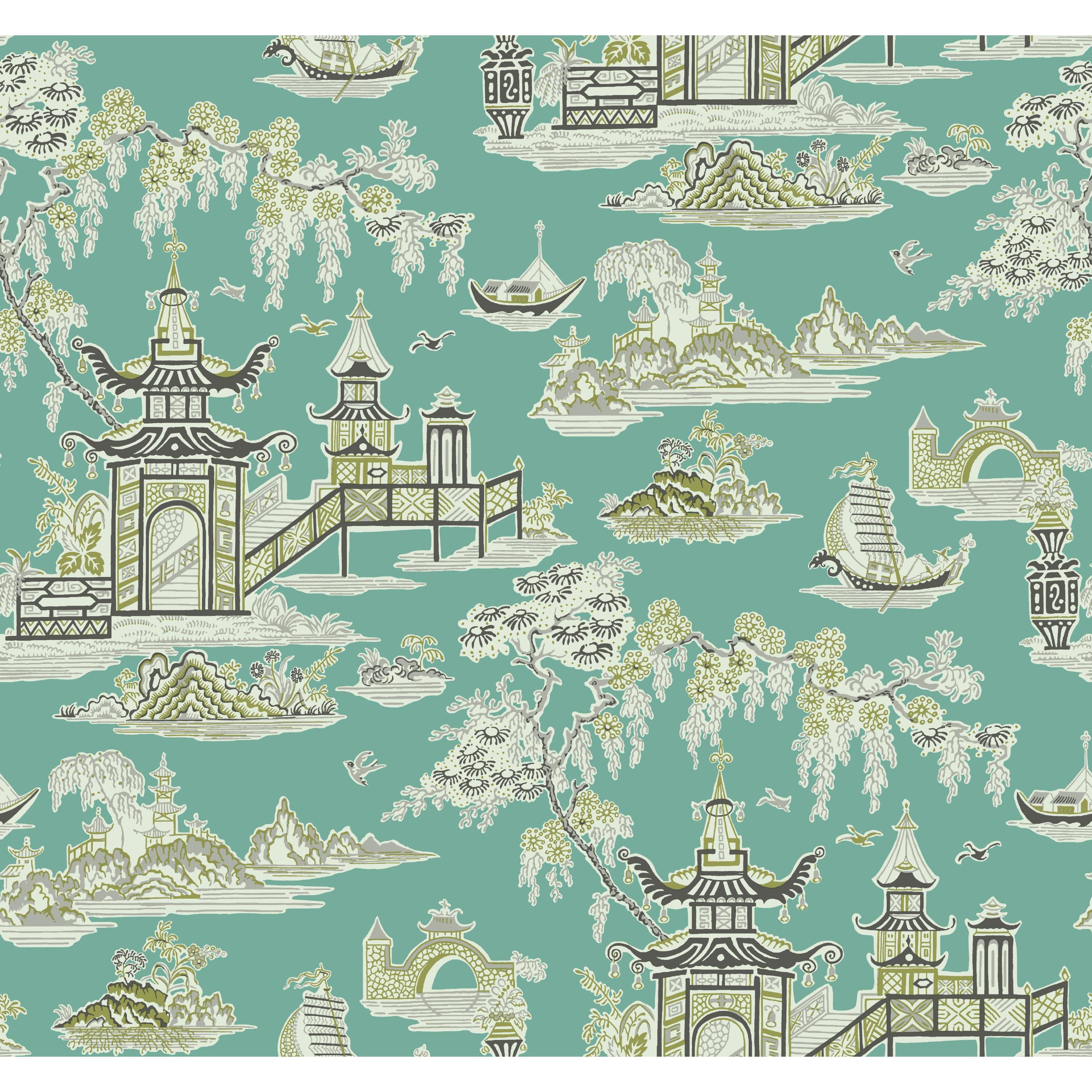 York Wallcoverings Peaceful Temple Teal Removable Wallpaper Walmart