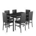 thumbnail image 4 of Dining Room Table Set for 6, Wooden Kitchen Table and Chairs Set, Including 6 Upholstered Chairs, MDF Tabletop Rectangular Table, Traditional Rustic, Black, 4 of 9
