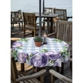 thumbnail image 2 of Outdoor Tablecloth with Umbrella Hole for Patio/Picnic/Party/Camping, Purple Flowers Waterproof Table Cloth Round Cover Washable, Spring Floral Leaves Plants Blue Plaid (Dia 60"), 2 of 8