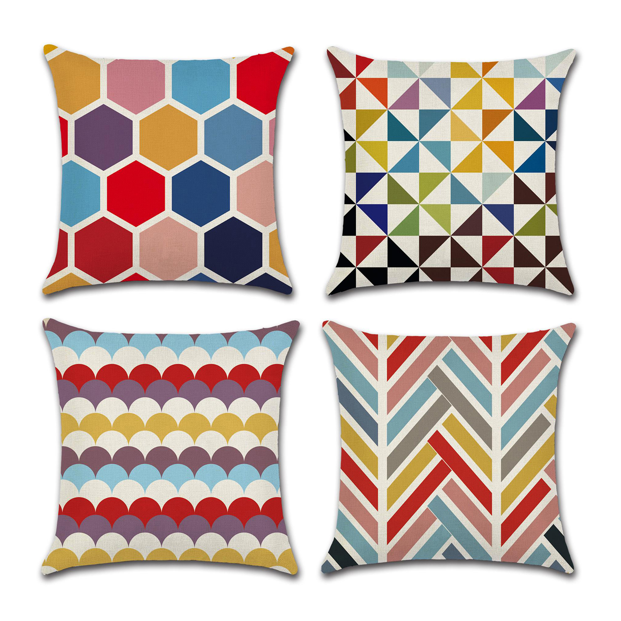 Set of 4 Pillow Covers 18x18, Multicolor Modern Geometric Pattern Style Sofa Throw Pillow Covers