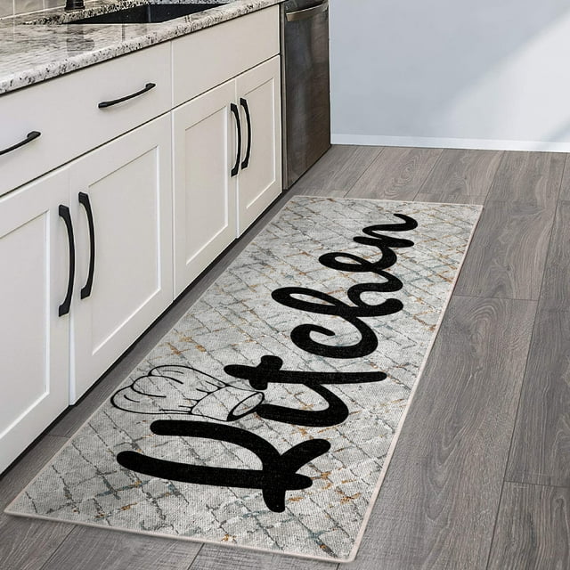 Non Skid Washable Kitchen Mats & Rugs - Ultra-Thin 70 % Cotton Kitchen Floor Mat for in Front of Sink - 59 x 20 Inches Heavy Duty Rug for Kitchen Floor