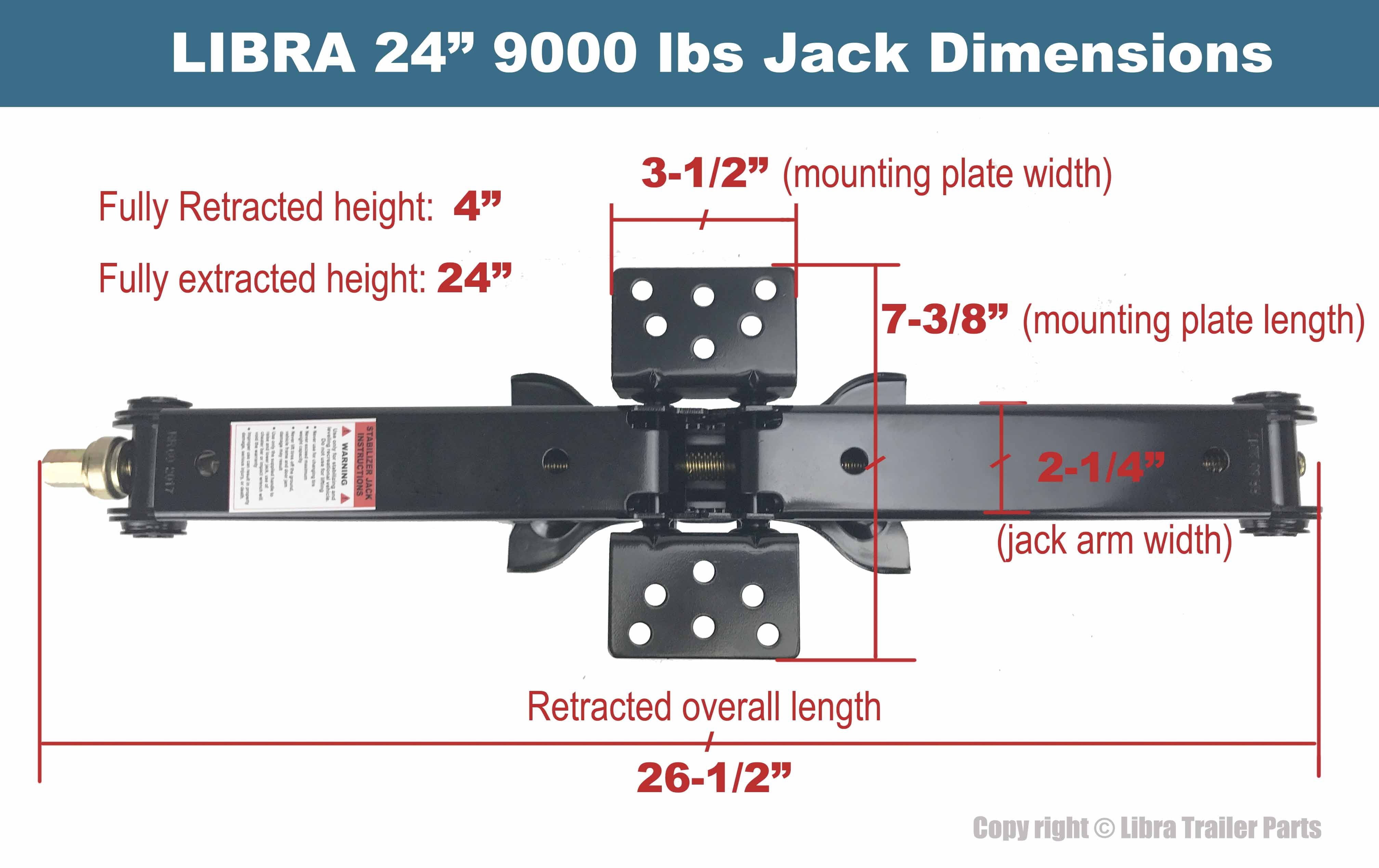 Libra 9000 lb Heavy Duty 24" RV Trailer Stabilizer Leveling Scissor Jacks w/Dual power Drill Sockets & Installation Kit- Set of 4