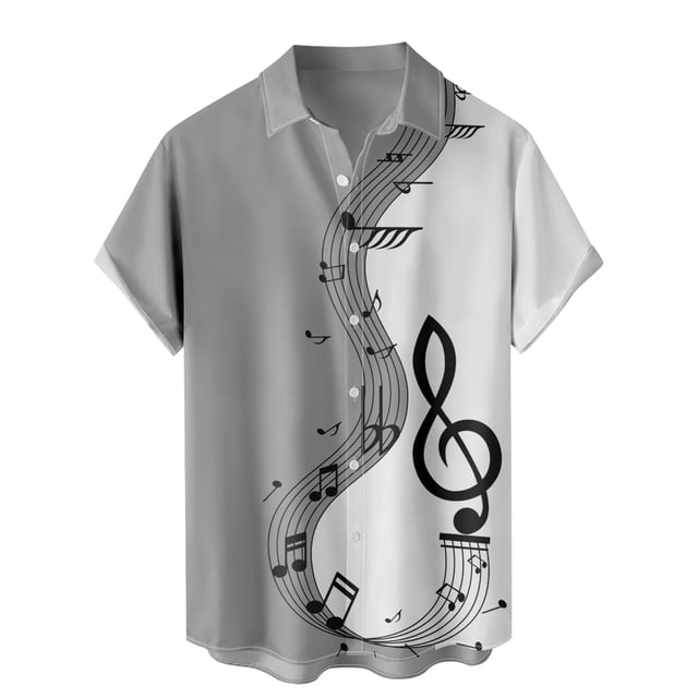 SHIXIAOO Chemise Imprimée Patchwork Musique Décontractée pour Hommes Chemise à Manches Courtes Bouton Col Rabattu Chemisier Cool Chemises de Mode pour Hommes