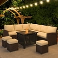 thumbnail image 7 of YODOLLA 7-Piece Patio Funiture Set with 30" Fire Pit Table, Outdoor Furniture Sectional Sofa, PE Rattan Wicker Patio Conversation Set in Beige, 7 of 7