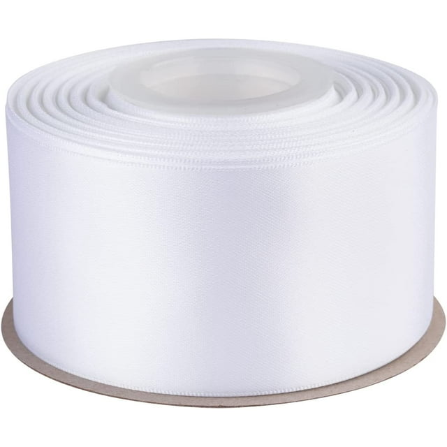GFDYREE 2" Inch Double Faced Satin Ribbon White Solid Polyester Craft Ribbon - 25 Yards Perfect for Gift Wrapping, Crafts, Wreath, Wedding Party Ceremony Decoration, Floral Arrangement, Sewi