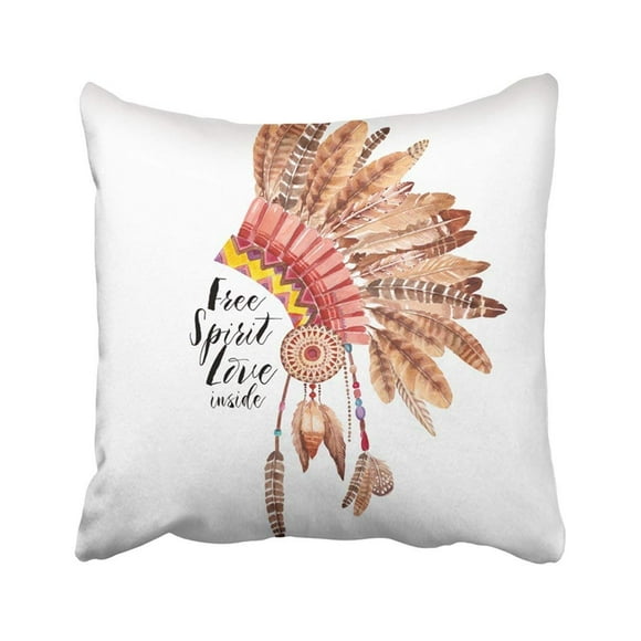RYLABLUE Colorful Tribal War Bonnet Watercolor Feathers Watercolour Ethnic Boho Headdress Native Pillowcase Throw Pillow Cover 20x20 inches