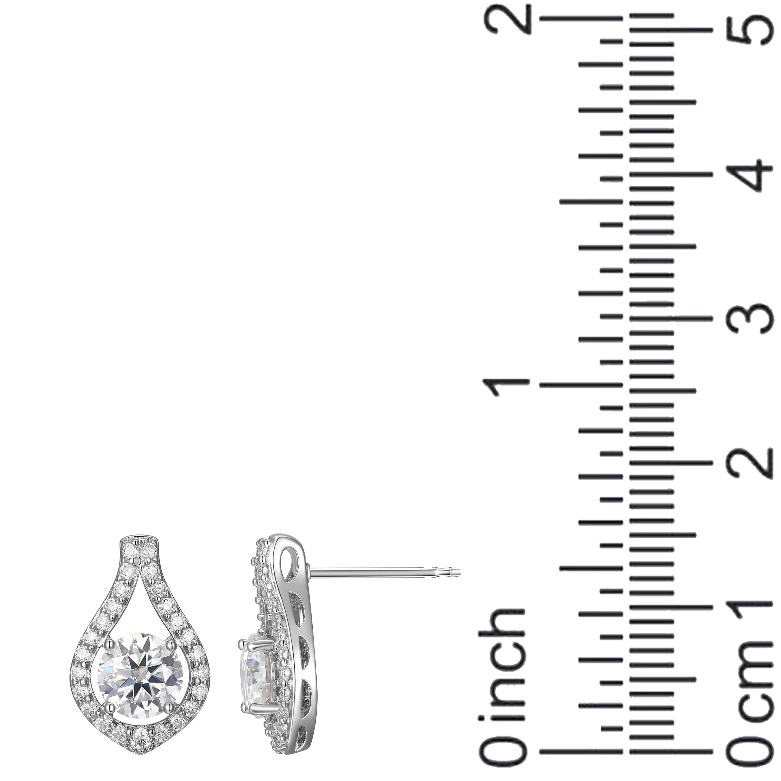 Forever Facets Moissanite Earrings in Rhodium Plated Sterling Silver, Adult Female