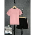 thumbnail image 4 of Mikrdoo 13-14 Years Kid Boys Clothes Color Block Summer Short Sleeve Casual Tee Elastic Side Splicing Shorts 2Pcs Outfits Sizes 1-15 Pink, 4 of 7