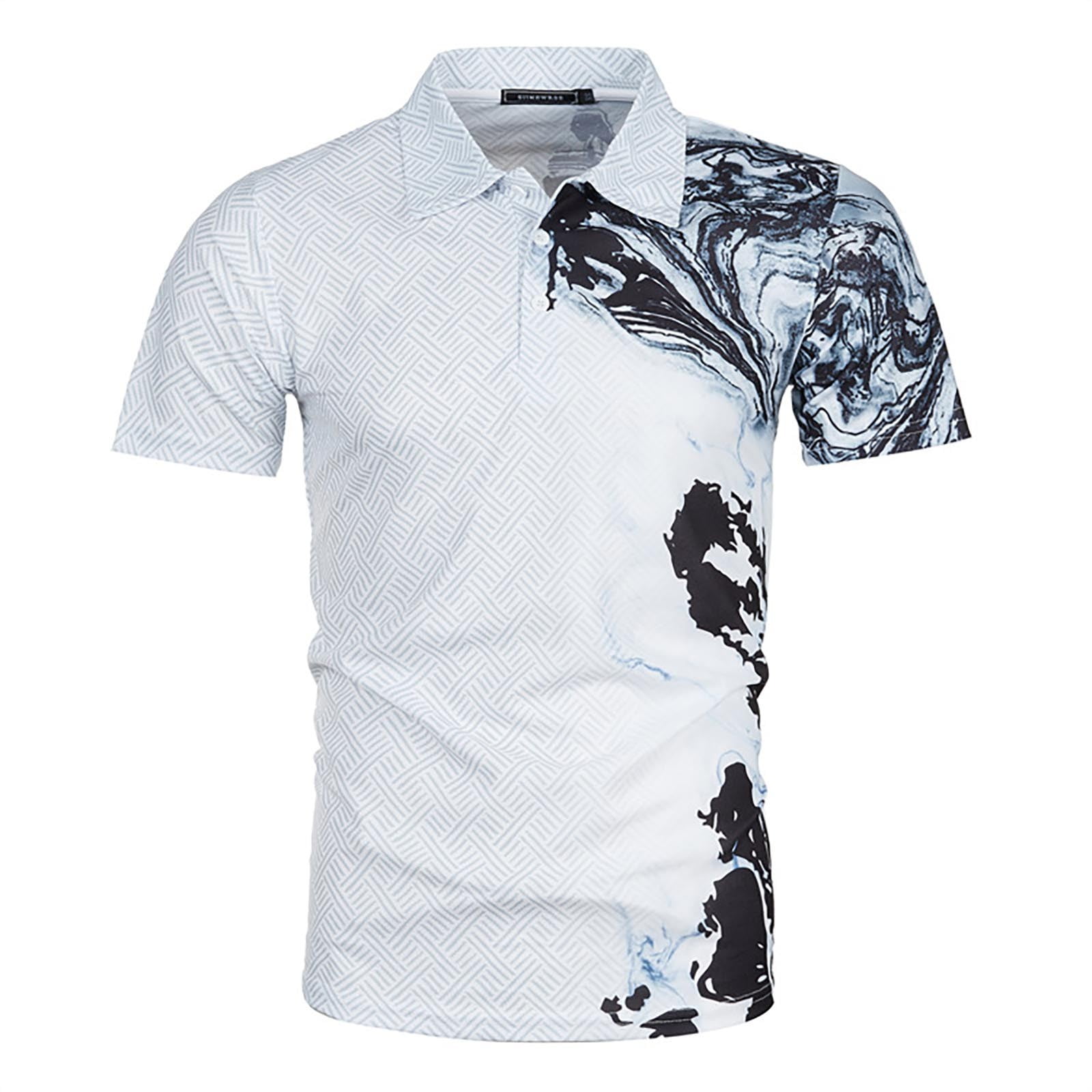 Shudageng New Mens Summer Fashion Casual 3d Printing Polo Shirt Lapel Casual Short Sleeve Tops