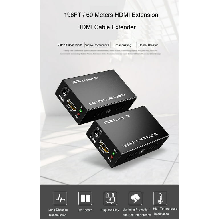 PWAY HDMI Extender 1080p@60Hz, 3D, Over Single Cat5e/Cat6/Cat 7 Cable Full  HD Uncompressed Transmit Up to 164 Ft(50m), EDID and POC Function Supported