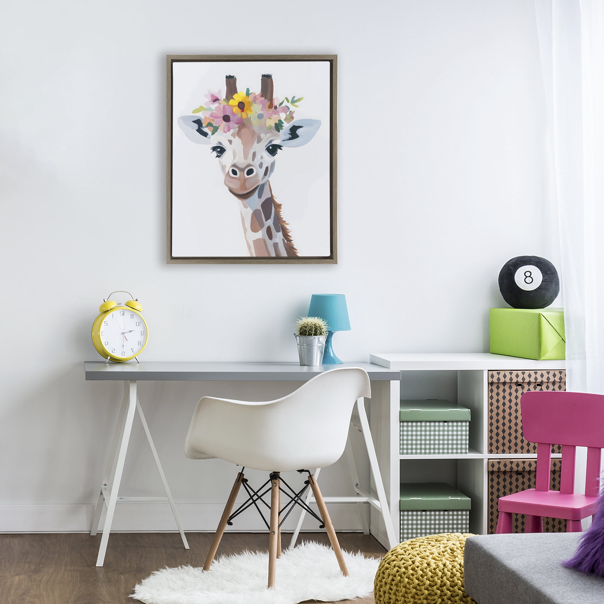 Stupell Industries Flower Crown Giraffe Brown Framed Floater Canvas Wall Art, design by The Prints Vibe