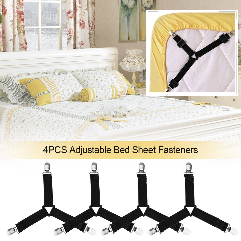 4 PCS Elastic Bed Fitted Sheet Straps Fasteners Clips