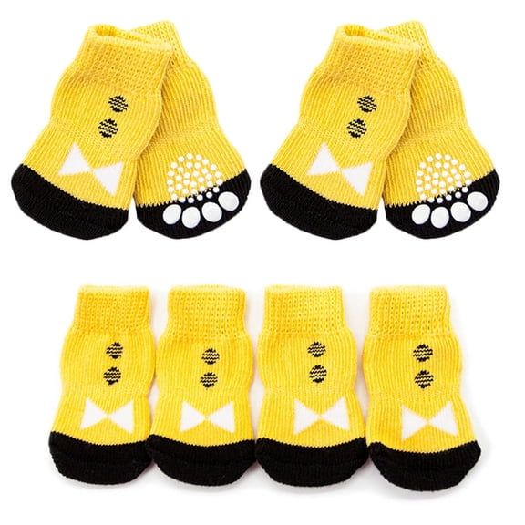 WEUVEB 4Pcs Yellow Doggie Socks Cotton Large Stretch Skin Friendly for Cold Weather