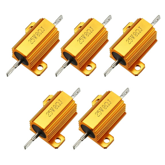 25W 8 Ohm Aluminium Housing Chassis Mount Wirewound Power Resistors Gold 5Pcs