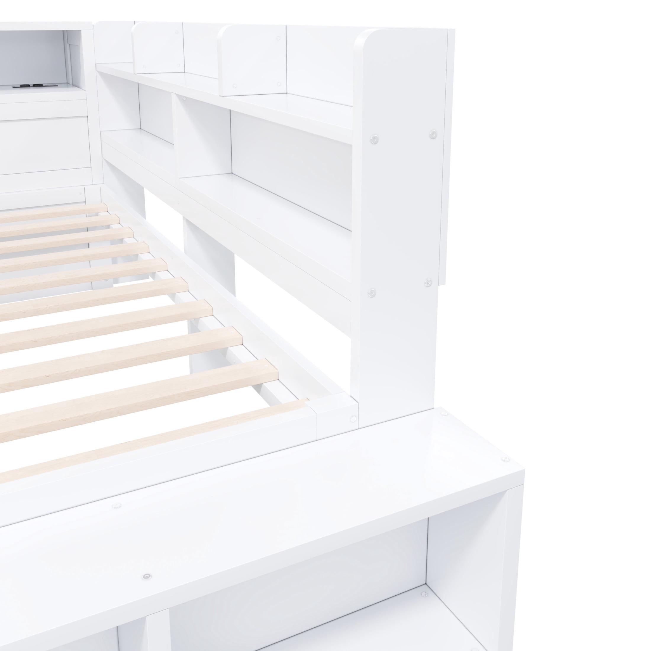 Noble House Arvion Full Size Wood Daybed with 7 Storage Cabinets, Built-in Shoe Rack and USB Charging Port, White
