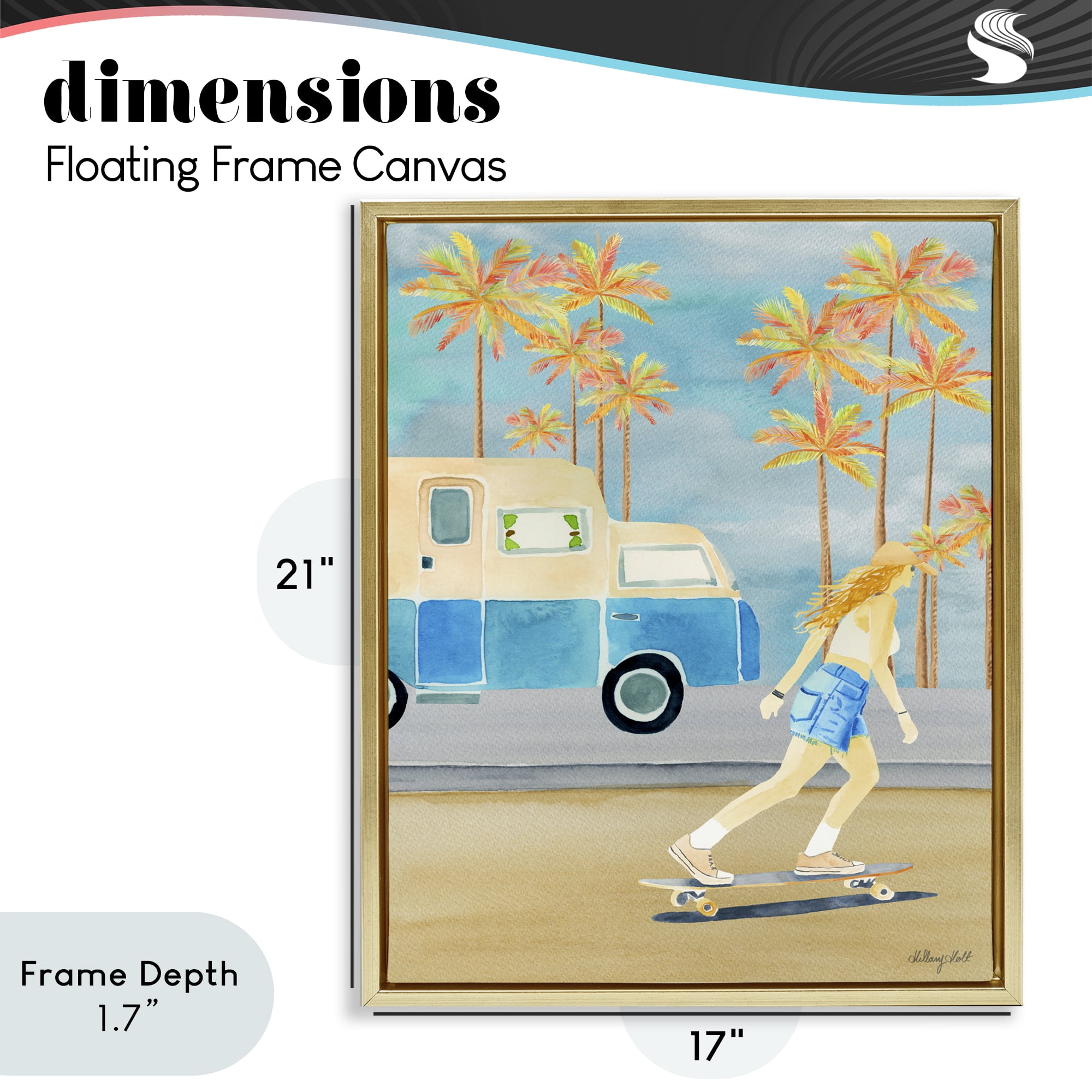 Stupell Industries Santa Monica Road Trip Gold Framed Floater Canvas Wall Art, design by Hillary Holt