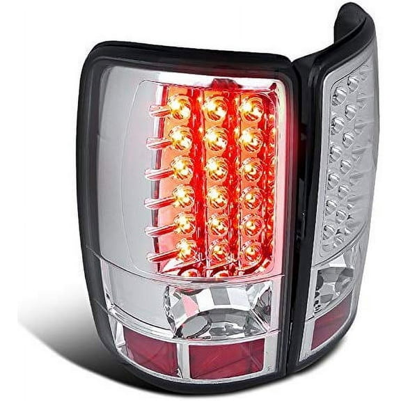 LED Tail Lights Rear Brake Lamp In Chrome Housing Clear Lens Made For And Compatible With 2000 - 2006 GMC Denali Yukon Chevrolet Chevy Suburban Tahoe