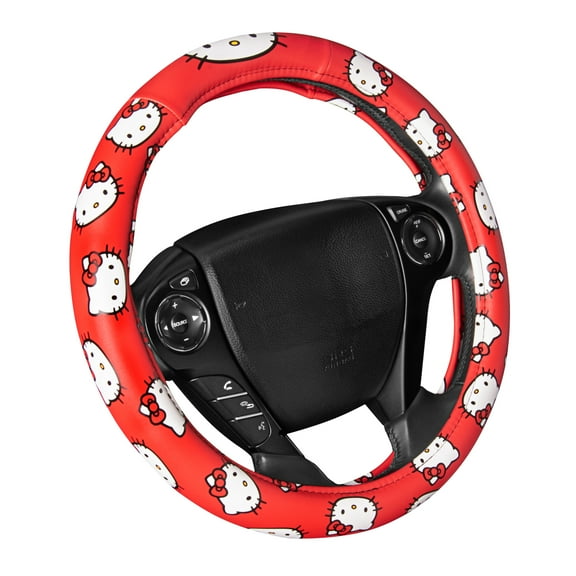 Hello Kitty Steering Wheel Cover, Official Sanrio Car Steering Wheel Cover with Universal Size 14.5-15, Cute Red Steering Wheel Cover for Women, Hello Kitty Car Accessories (Hello Kitty Red)