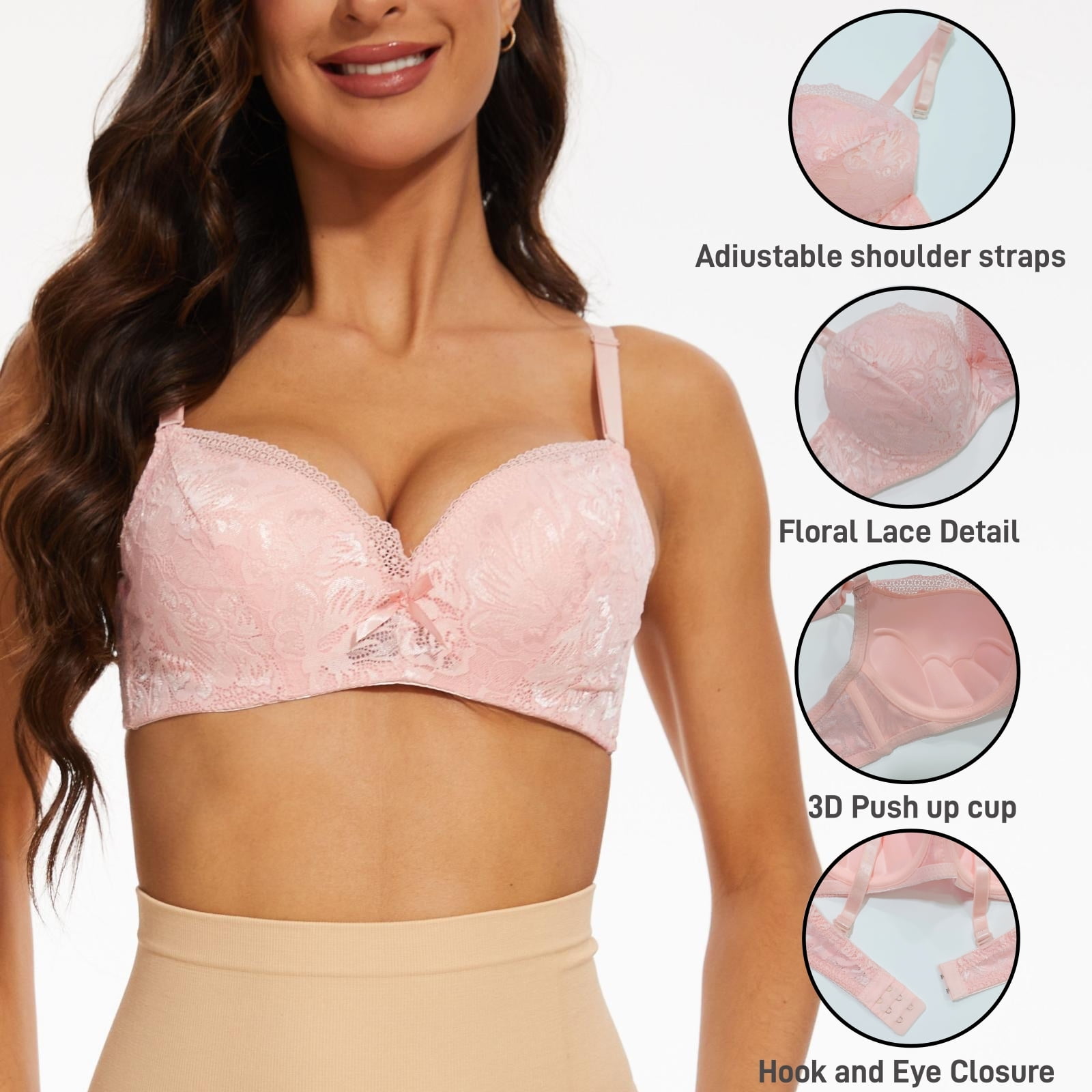 GAI YI 36B Bras for Women 3 Pack Underwire Full Coverage Bra, Sexy Lace Bra,Sexy bra Comfort Padded Bra with Lace Blue+red+pink