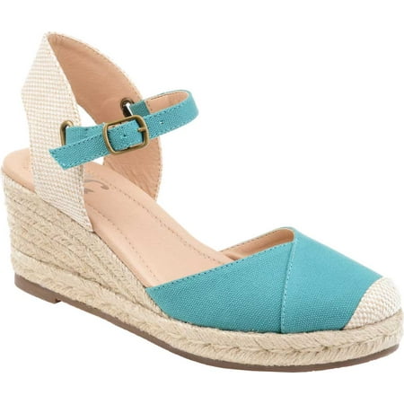 

Women s Journee Collection Ashlyn Espadrille Wedge Closed Toe Sandal Teal Canvas Fabric 10 M