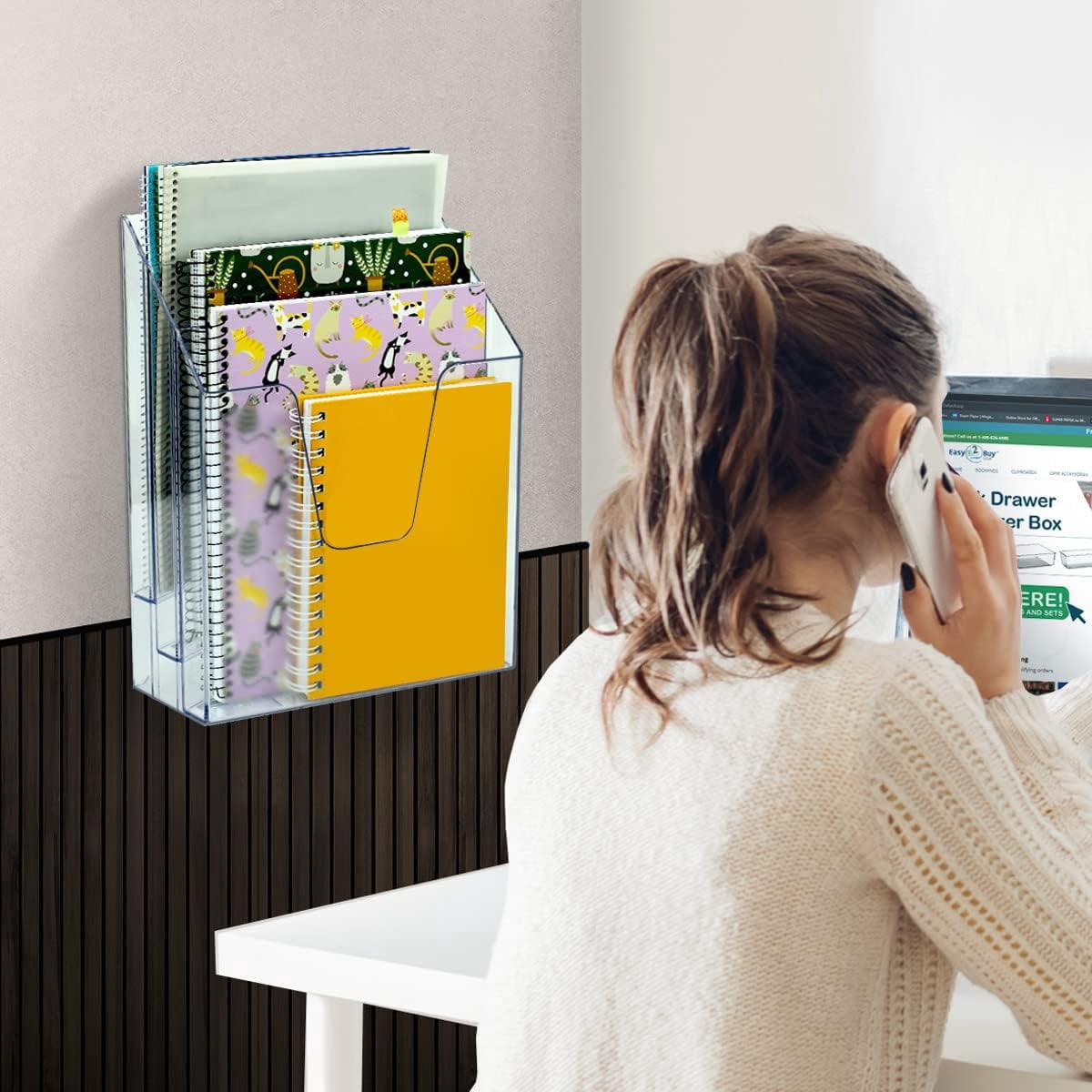 Acrimet Vertical Triple File Folder Holder Organizer, File Sorter (Plastic) (Clear Crystal Color)