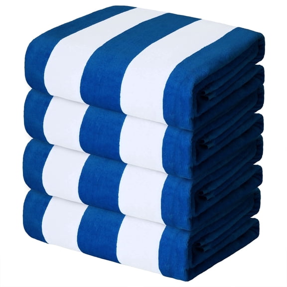 Exclusivo Mezcla 4-Pack Cotton Large Cabana Stripe Beach Towels, Super Absorbent Soft Plush Pool Towel, Bath Towel (Ocean Blue, 30"x60")