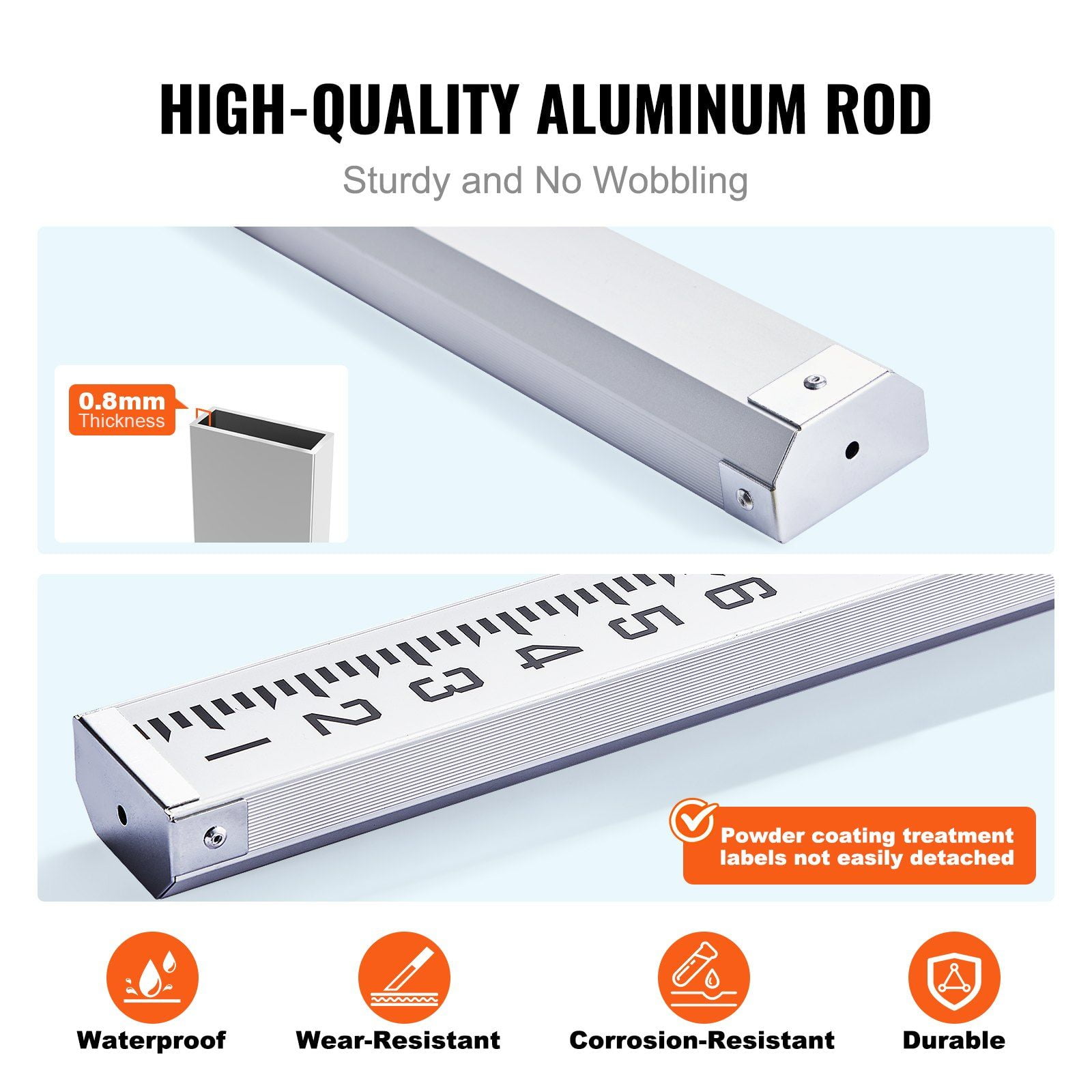 Aluminum Grade Rod, 14-Feet/10ths 6-Section Extendable Leveling Rod, Double-Sided 1/10 ft Graduation Survey Stick, Durable Aluminum Alloy Measuring Pole w/ Built-In Bubble Level & Storage Bag for