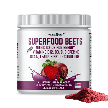 Peacock Max Organic Beetroot Powder Supplement – 10.59 oz, Nitric Oxide Booster for Circulation & Heart Health