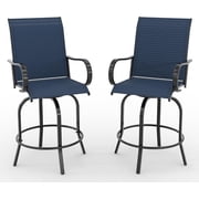 Memoryfield Outdoor Swivel Bar Stools Set of 2, Bar Height Patio Chairs with High Back & Armrests, Textilene Fabric Bar Stools for Patio, Deck, Backyard & Garden, Blue