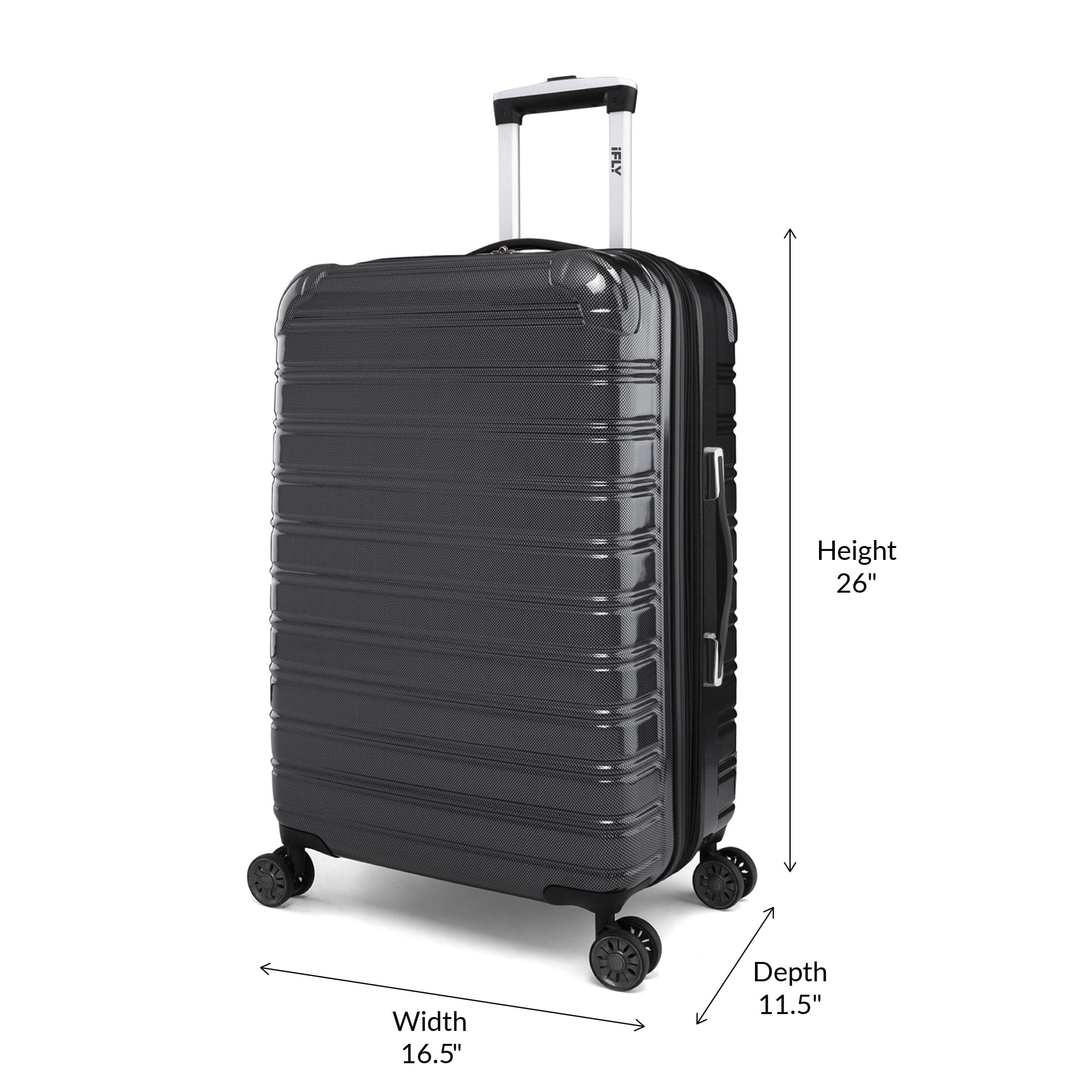 iFLY Fibertech 24" Medium Checked Suitcase – Hardside Expandable Spinner Luggage for Travel, Black
