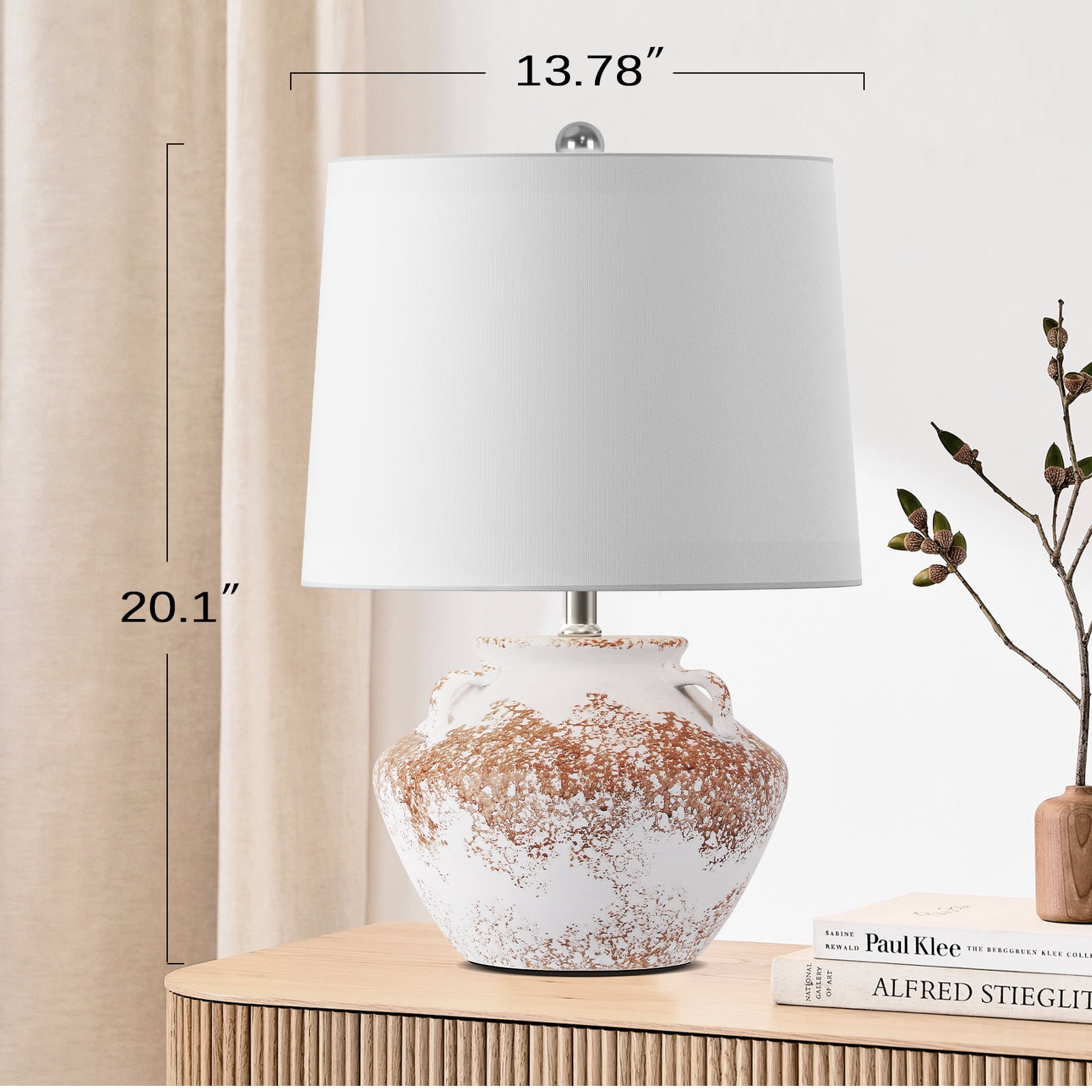 20'' Rustic Ceramic Jar Table Lamp Farmhouse Traditional Bedside Lamp for Bedroom, Living Room Office