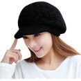 thumbnail image 1 of Gorro de punto de invierno para mujer con ala negra, elegante gorro con forro polar cálido, 1 of 2