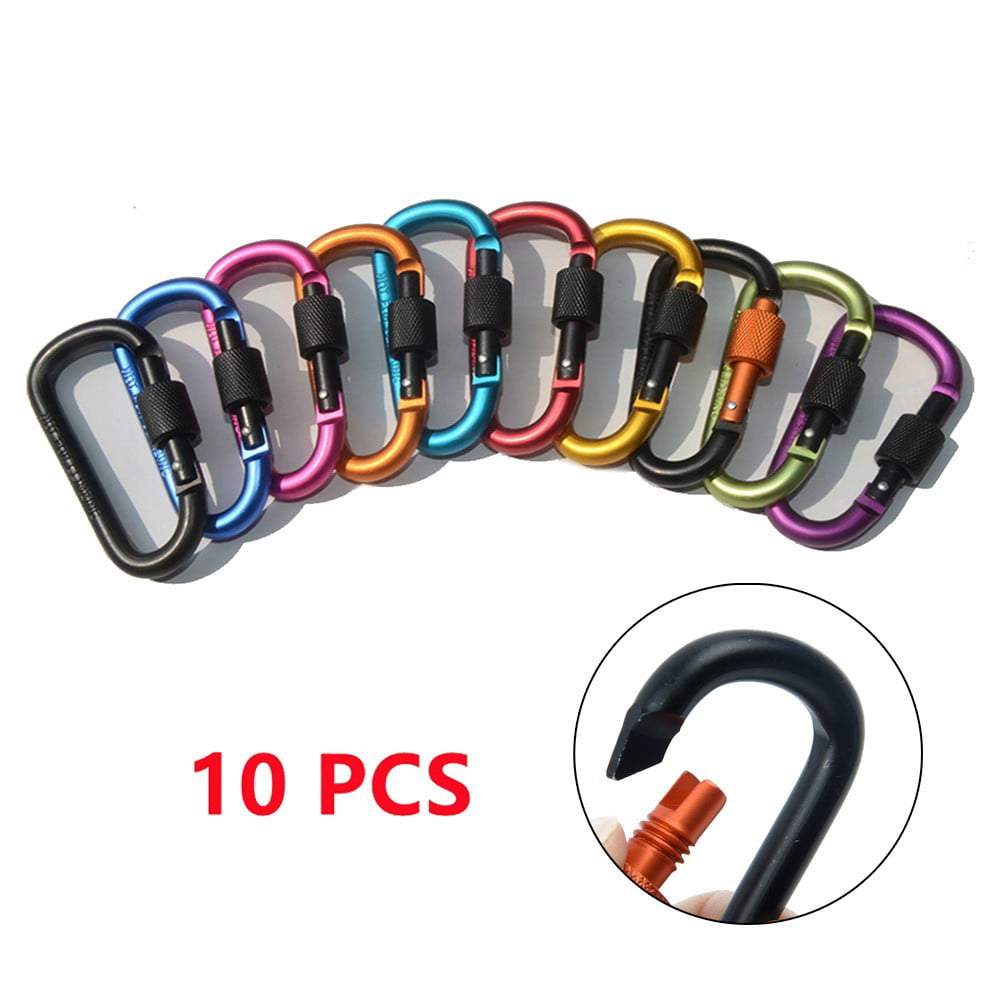 Details about   10X Outdoor D-Ring Aluminum Screw Locking Carabiner Hook Clip Climbing Keychain 