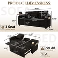 thumbnail image 2 of FFH 83" Sectional Sofa with Pull out Bed and Recliner, 3-in-1 Convertible Sleeper Couch Bed for Living Room, Adjustable Backrest, Table Board, USB Ports, Cup Holder and Storage, Black, 2 of 12