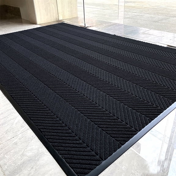 OVYEOFR 3 x 6 ft Striped Entrance Mat, Non Slip Hallway Runner Rug with Rubber Backing, Outdoor Indoor Industrial Carpet Door Mat, Black