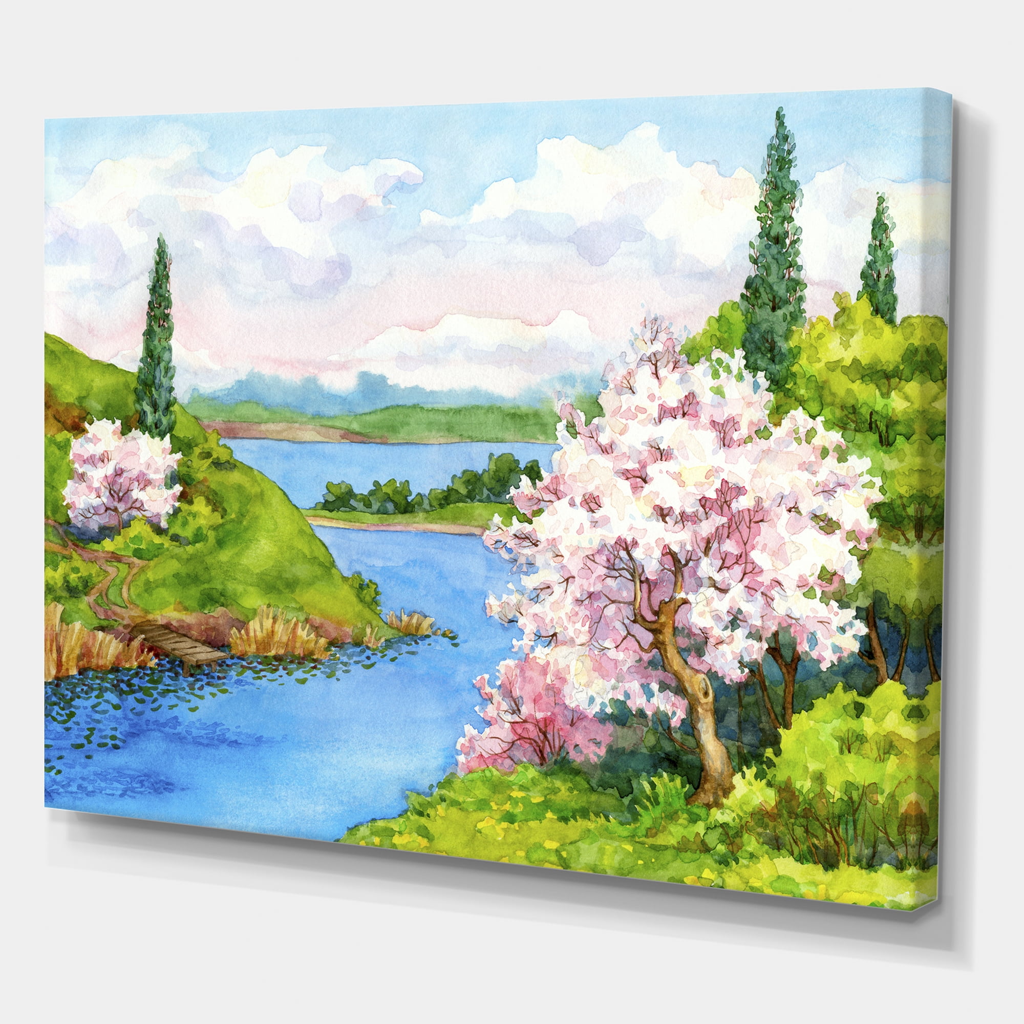Designart ' A Bright Blue Sky Over Spring Landscape ' Traditional Canvas Wall Art Print