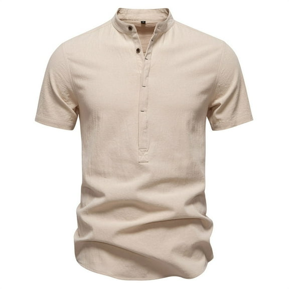 YYDGH Men's Linen Henley Shirt Short Sleeve Casual Summer Beach Hippie T Shirts