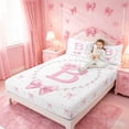 thumbnail image 3 of meiyoeat Bow Alphabet B Bed Sheets For Girls,Kids Pink Coquette Bowknot Full Size Sheets,4 Pieces, 3 of 6