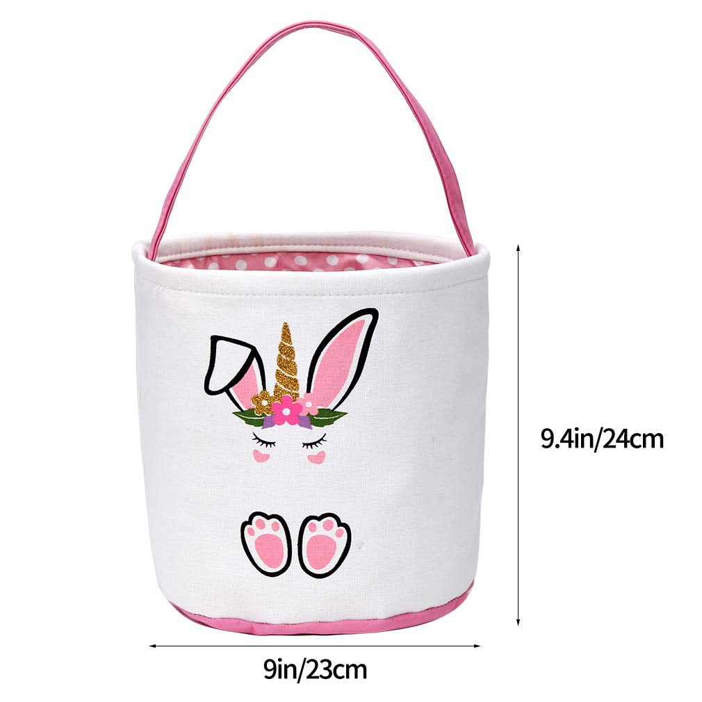 1pcs Easter Bunny Basket Bags for Kids Canvas Cotton Carrying Gift and Eggs Hunt Bag Blue Rabbit Printed Canvas Toys Bucket Tote 