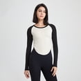 thumbnail image 2 of Camiseta deportiva ajustada de manga larga para mujer, con pliegues y contraste de colores, para adelgazar, fitness, yoga, desnuda, 2 of 4