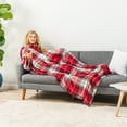 thumbnail image 5 of PAVILIA Red Green Plaid Fleece Wearable Blanket with Sleeves for Adults Women Men, Soft Warm Full Body Wrap Throw, Sweatshirt Pocket, Cozy Pullover Robe Blanket with Arm, Gifts for Christmas Mom Wife, 5 of 9