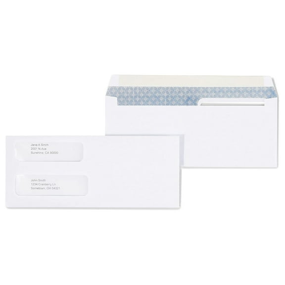 Laser Check #9 Double Window Envelopes - Gummed Security Tinted White - 3 5/8 x 8 7/8 inch - 1000 Count