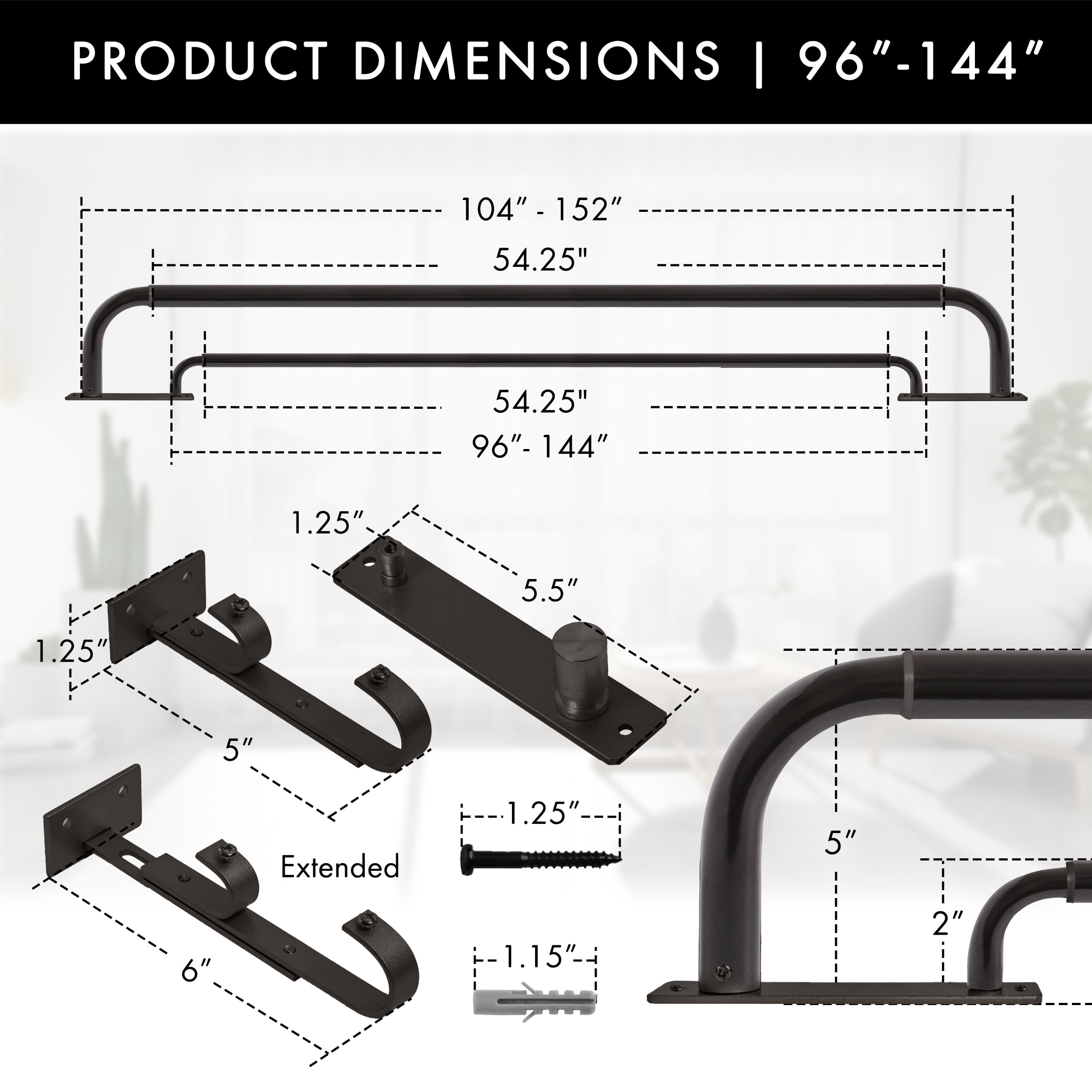 MERIVILLE 1" Double Wraparound Curtain Rod Set, Adjustable 96-144 Inches, Blackout Design, Oil-Rubbed Bronze