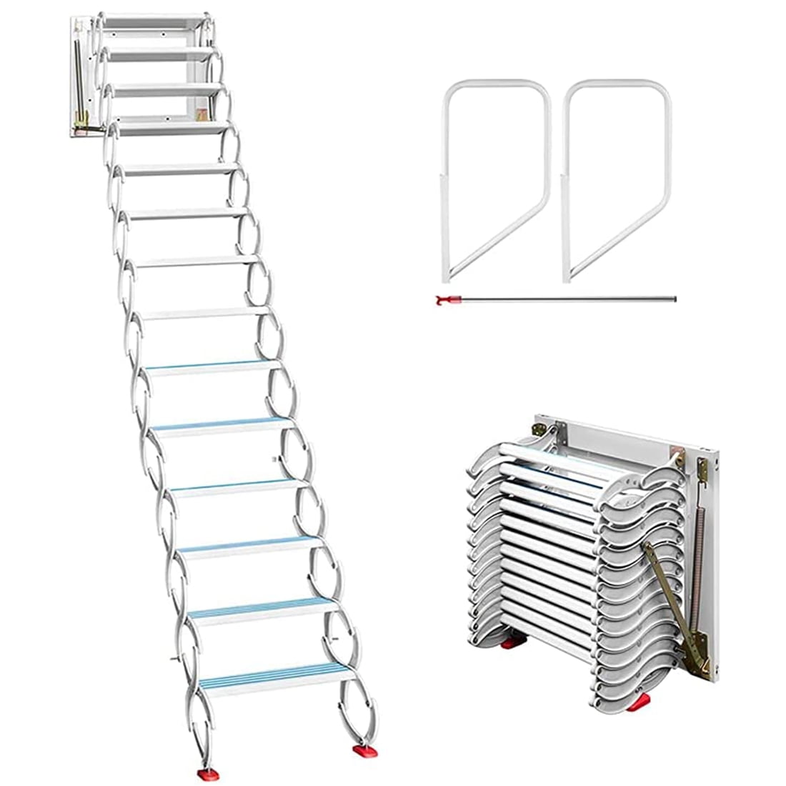 INTBUYING WallMounted Attic Folding Ladders with Armrests Almg Alloy