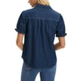 thumbnail image 3 of INSPIRE CHIC Women's Denim Top Summer V Neck Short Sleeve Button Front Jean Shirt Blouse S Dark Blue, 3 of 6
