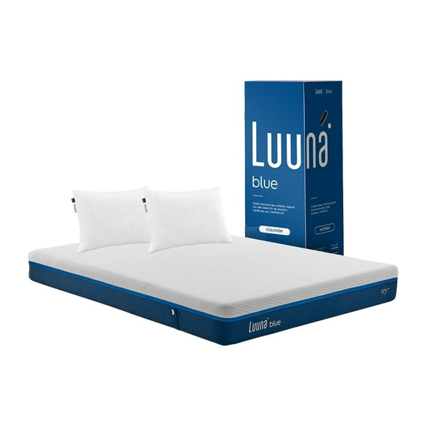 Colchón en Caja Luuna Blue High Support Tamaño Queen Size 190x150cm pack  almohadas ajustables