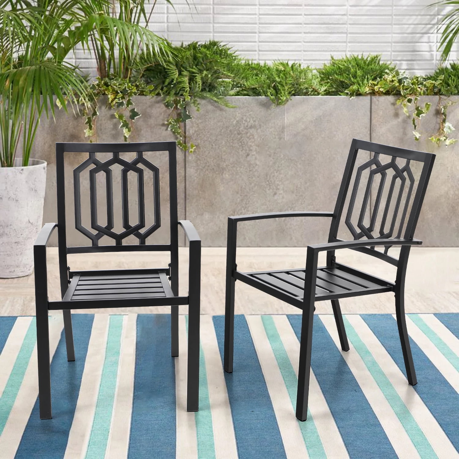 Outdoor Chairs Set of 2 Iron Metal Dining 300 LBS Weight Capacity Patio