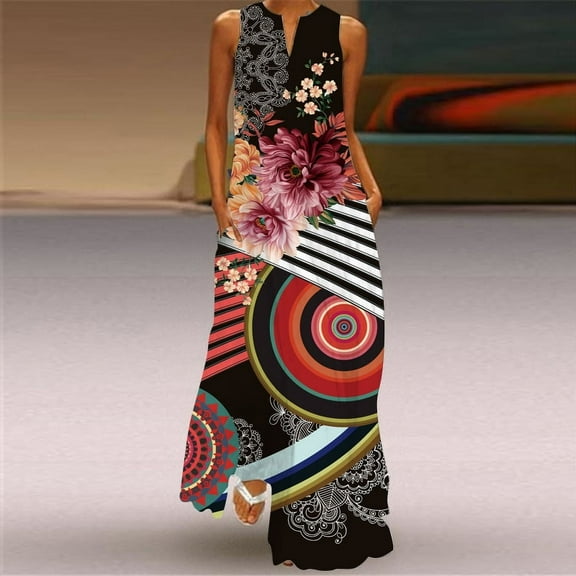2025 Sleeveless Elegant Black Blue Dress Casual Plus Size Long Dresses Summer Beach Woman 3D Rose Print Maxi Dress Women
