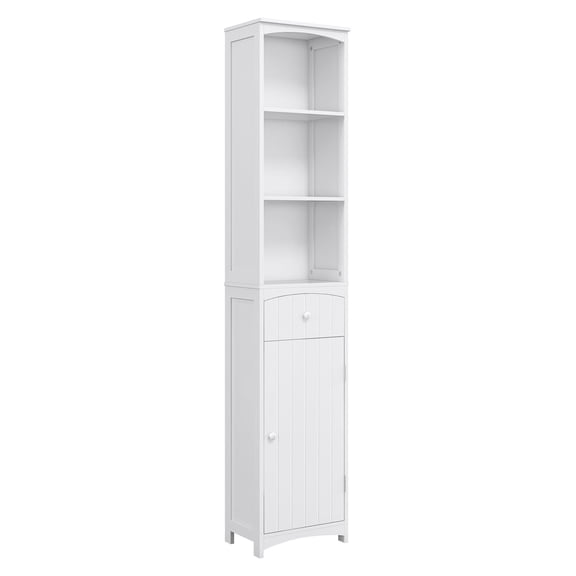 67 Inch Bathroom Linen Tower - Free Standing Storage Cabinet with Drawer & Shelves, White